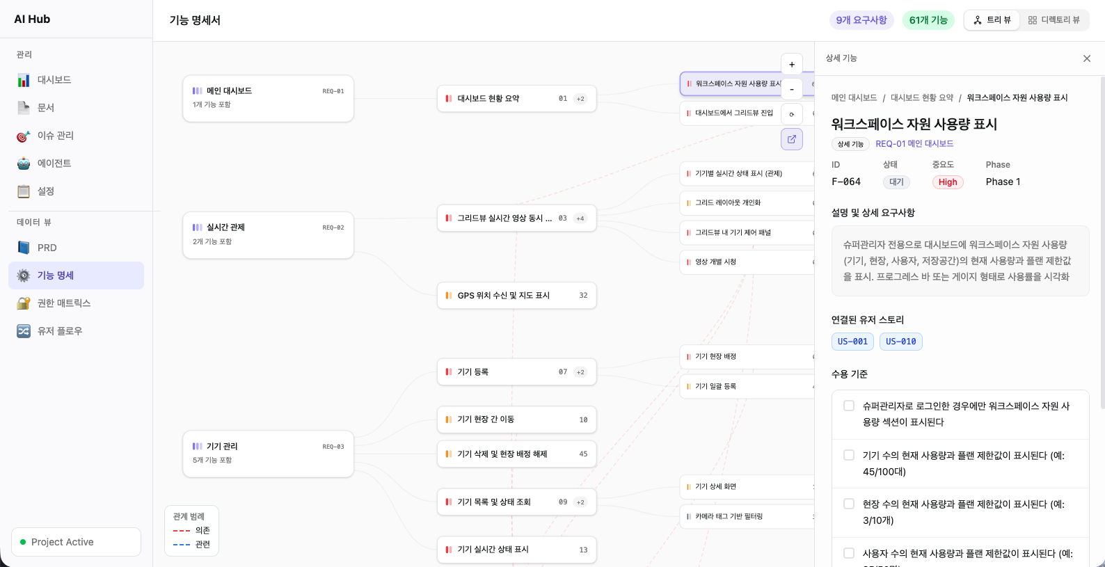 기능 명세서 트리 뷰